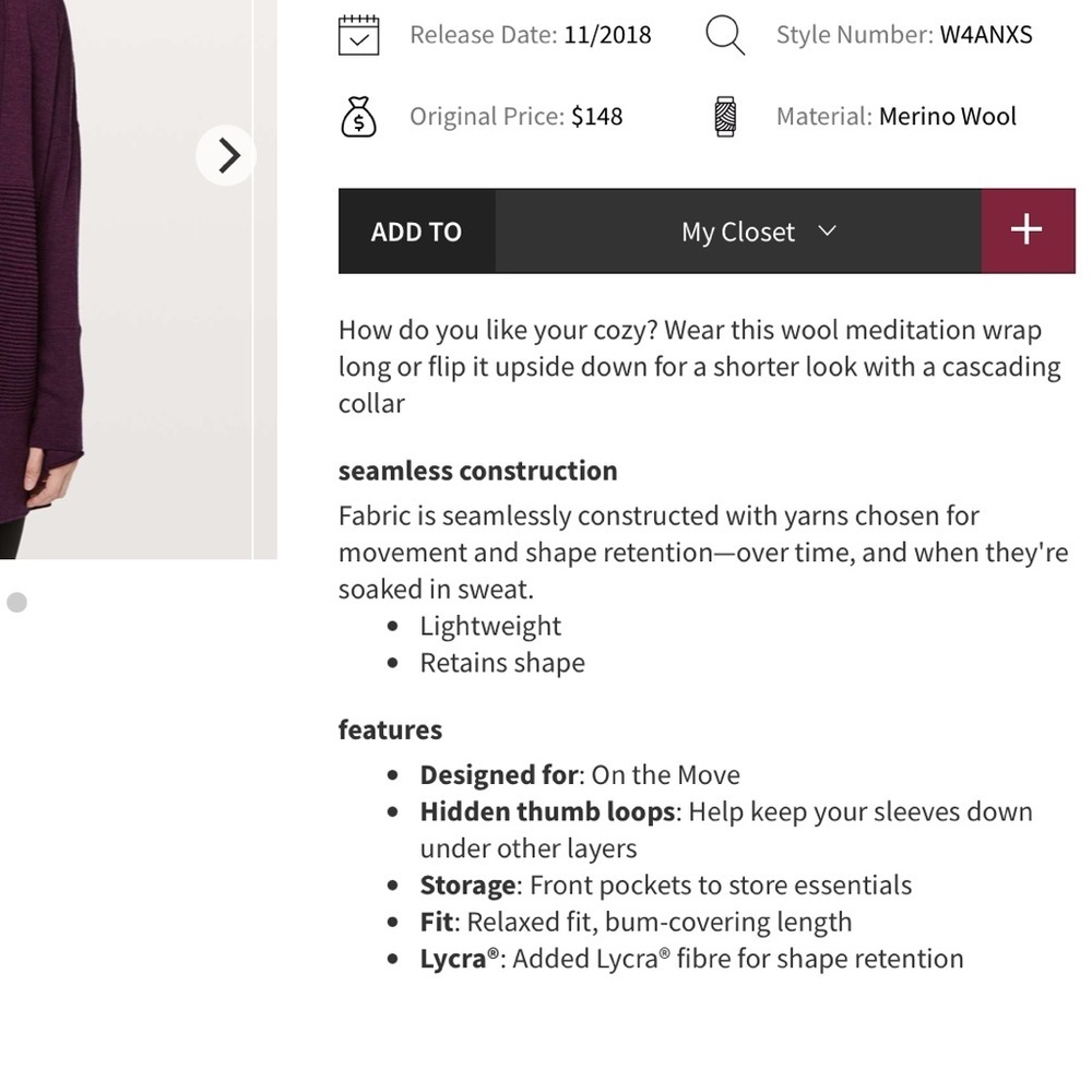Lululemon Sit In Lotus Wrap II Merino Wool
Heathered Plum Size 6 - Picture 6 of 6